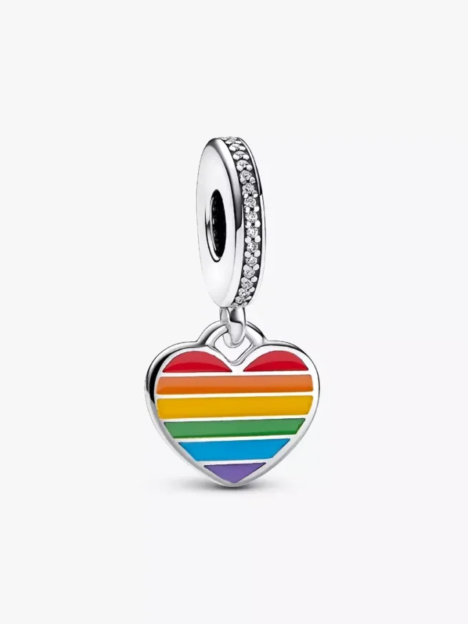 Pride-Regenbogen-Herz-Dangle Charm aus Sterlingsilber