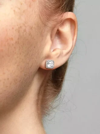 Quadratische Halo-Ohrringe aus Sterlingsilber Quadratische Halo-Ohrringe aus Sterlingsilber