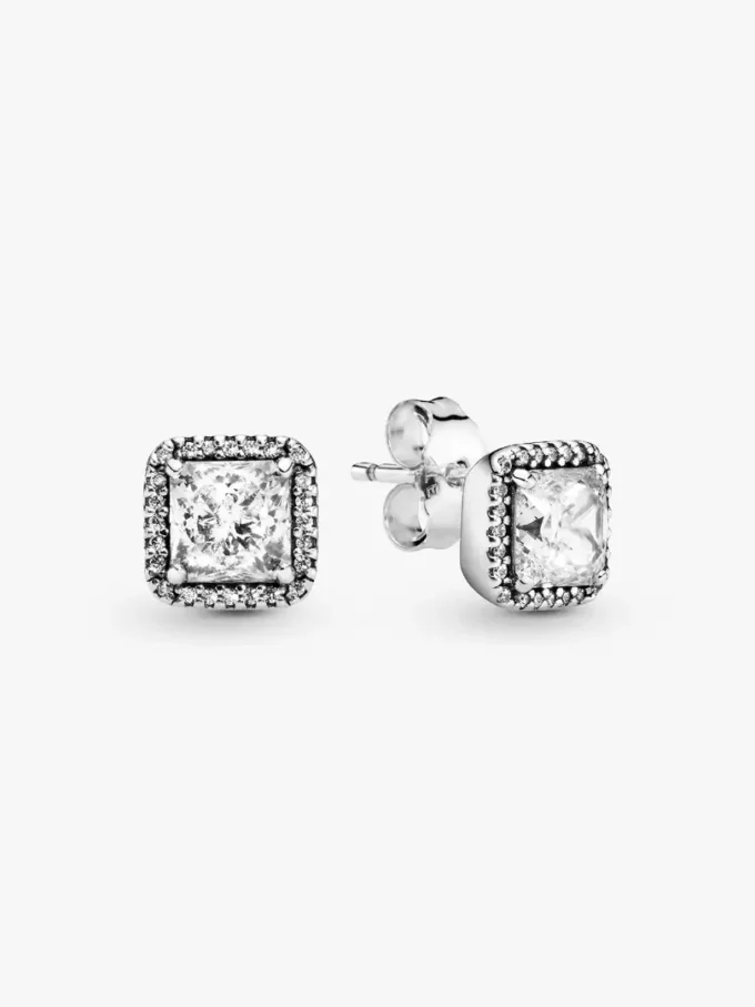 Quadratische Halo-Ohrringe aus Sterlingsilber