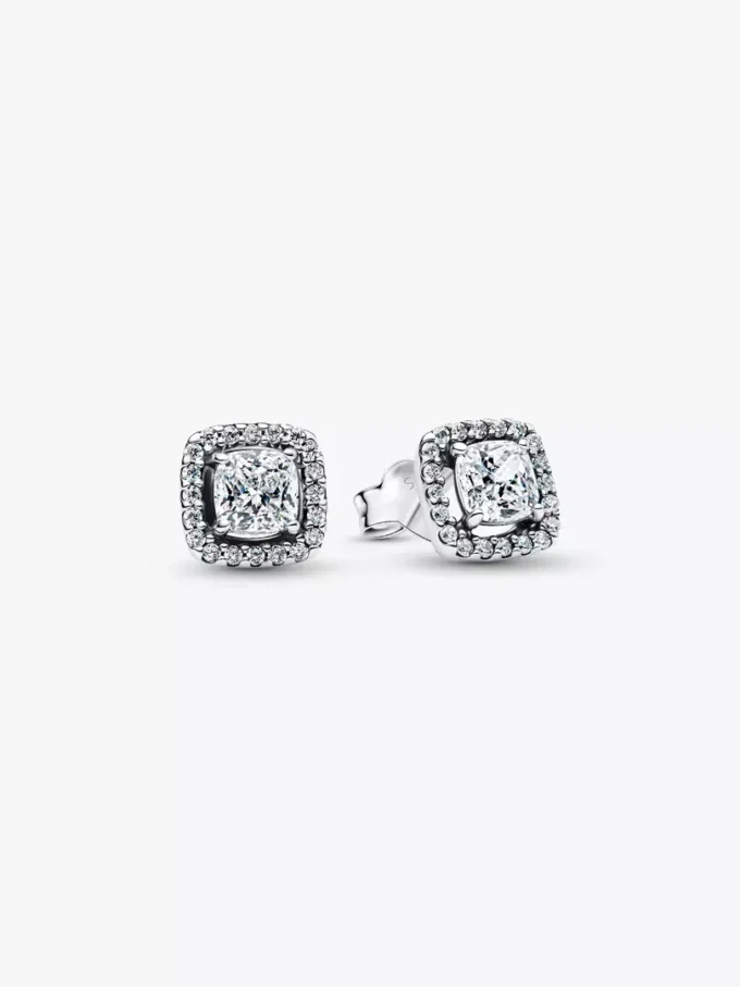 Quadratische Halo-Ohrringe aus Sterlingsilber
