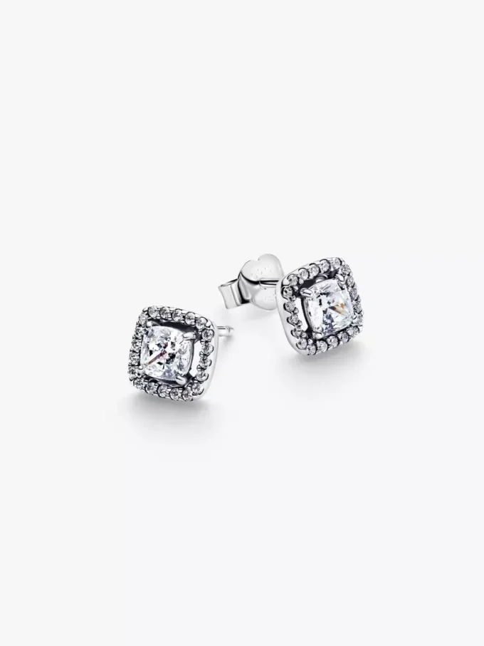 Quadratische Halo-Ohrringe aus Sterlingsilber