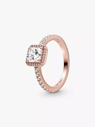 Quadratischer Halo-Ring mit funkelnden Steinen, 14 Karat Roségold-Beschichtung