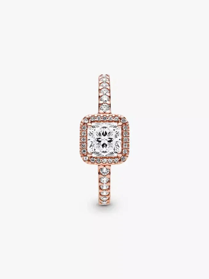 Quadratischer Halo-Ring mit funkelnden Steinen, 14 Karat Roségold-Beschichtung Quadratischer Halo-Ring mit funkelnden Steinen, 14 Karat Roségold-Beschichtung