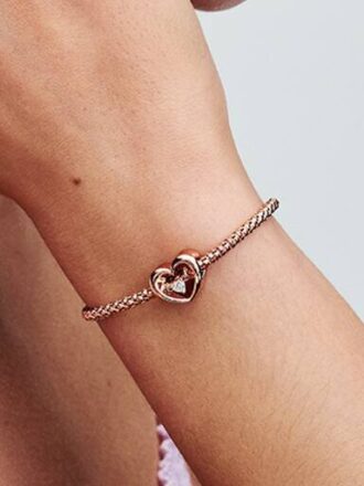 Radiant Heart & Floating Stone Charm – 14 Karat Roségold-Beschichtung