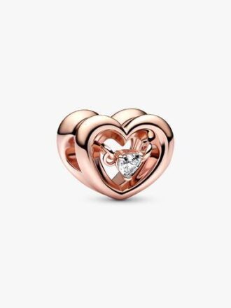 Radiant Heart & Floating Stone Charm – 14 Karat Roségold-Beschichtung