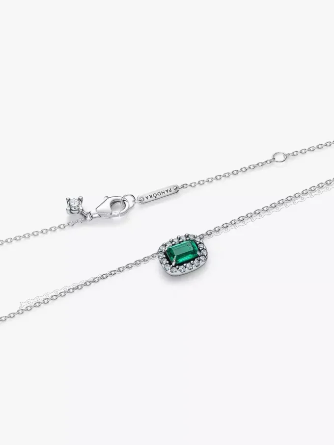 Rechteckige, funkelnde grüne Halo-Anhänger-Halskette aus Sterlingsilber Rechteckige, funkelnde grüne Halo-Anhänger-Halskette aus Sterlingsilber