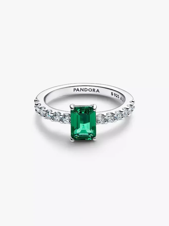 Rechteckiger, funkelnder grüner Halo-Ring aus Sterlingsilber