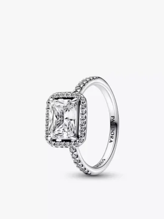 Rechteckiger funkelnder Halo-Ring aus Sterlingsilber