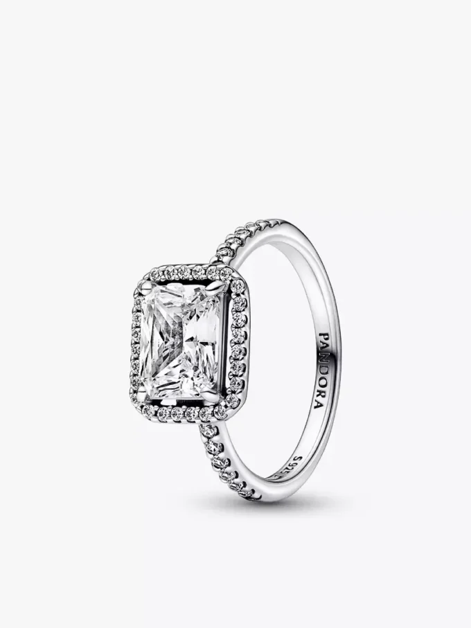 Rechteckiger funkelnder Halo-Ring aus Sterlingsilber