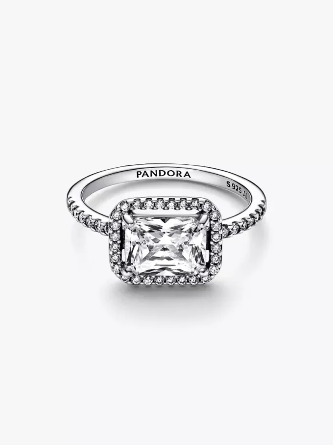Rechteckiger funkelnder Halo-Ring aus Sterlingsilber