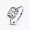 Rechteckiger funkelnder Halo-Ring aus Sterlingsilber