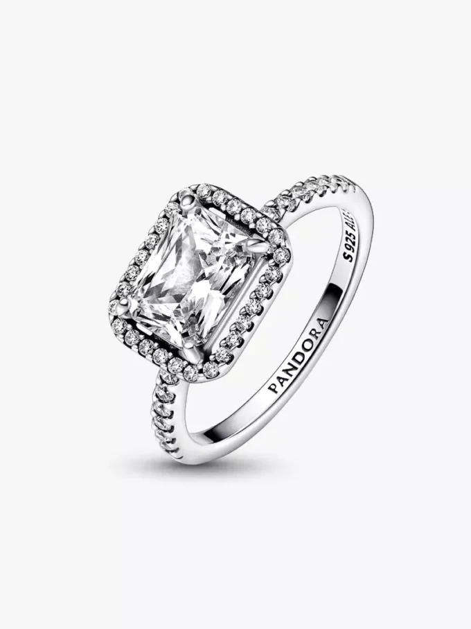 Rechteckiger funkelnder Halo-Ring aus Sterlingsilber