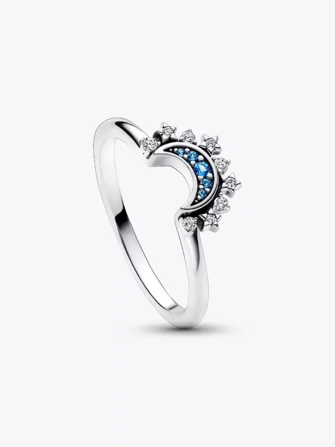 Ring „Celestial Blue Sparkling Moon“ aus Sterlingsilber