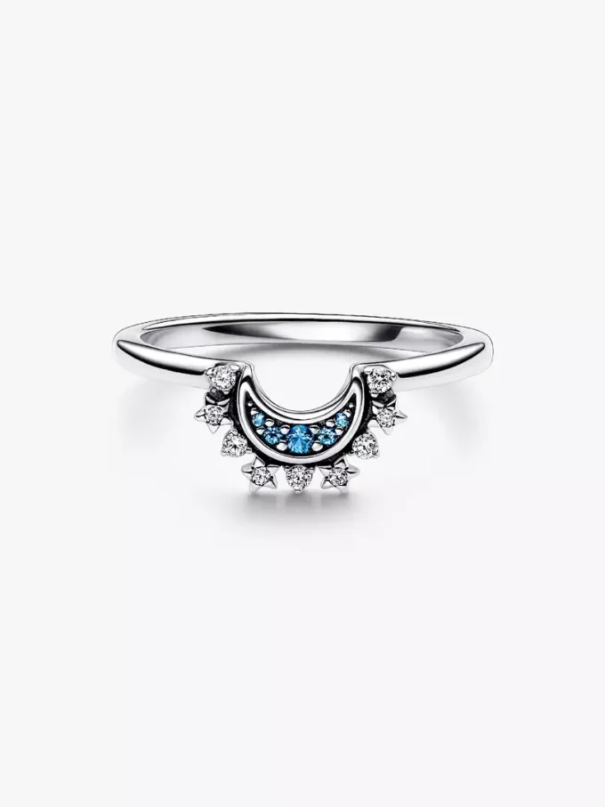 Ring „Celestial Blue Sparkling Moon“ aus Sterlingsilber