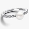 Ring mit behandelter Süßwasserzuchtperle und Pavé – Sterlingsilber
