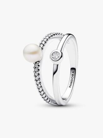 Ring mit doppelter Fassung aus behandeltem Süßwasser-Zuchtperle und Pavé – Sterlingsilber