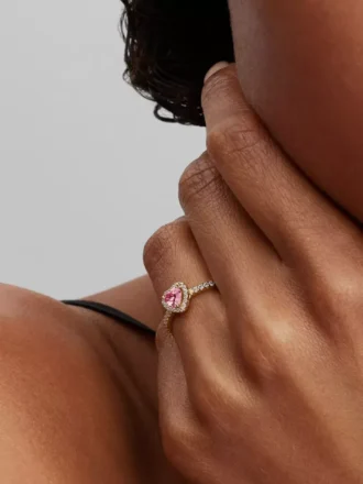 Ring mit erhabenem rosa Herz, 14-karätig vergoldet