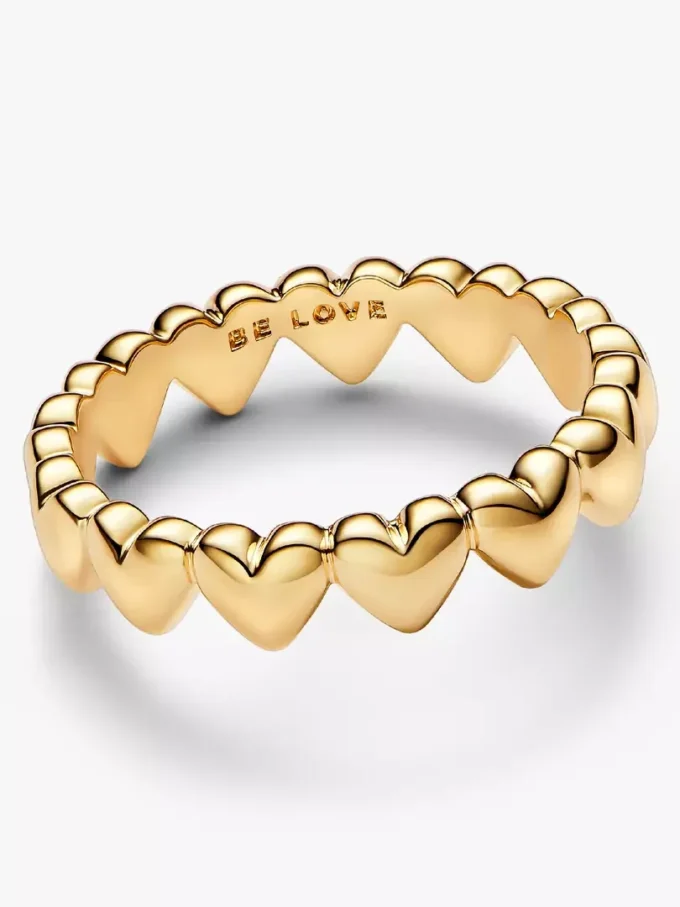 Ring mit Herzreihe, 14-karätige Vergoldung Ring mit Herzreihe, 14-karätige Vergoldung