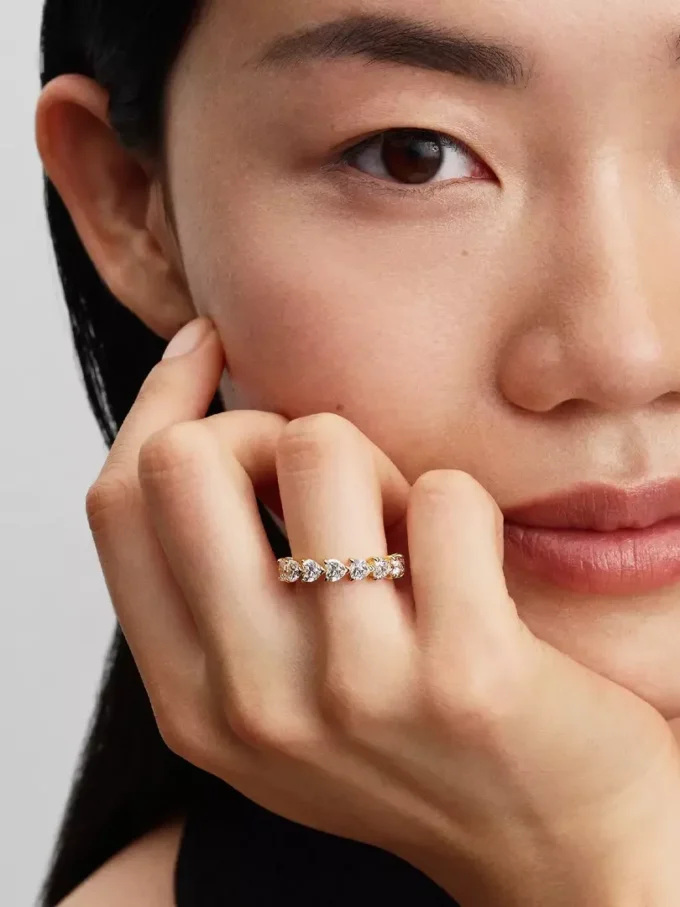 Ring mit klaren Herzen, 14-karätig vergoldet Ring mit klaren Herzen, 14-karätig vergoldet
