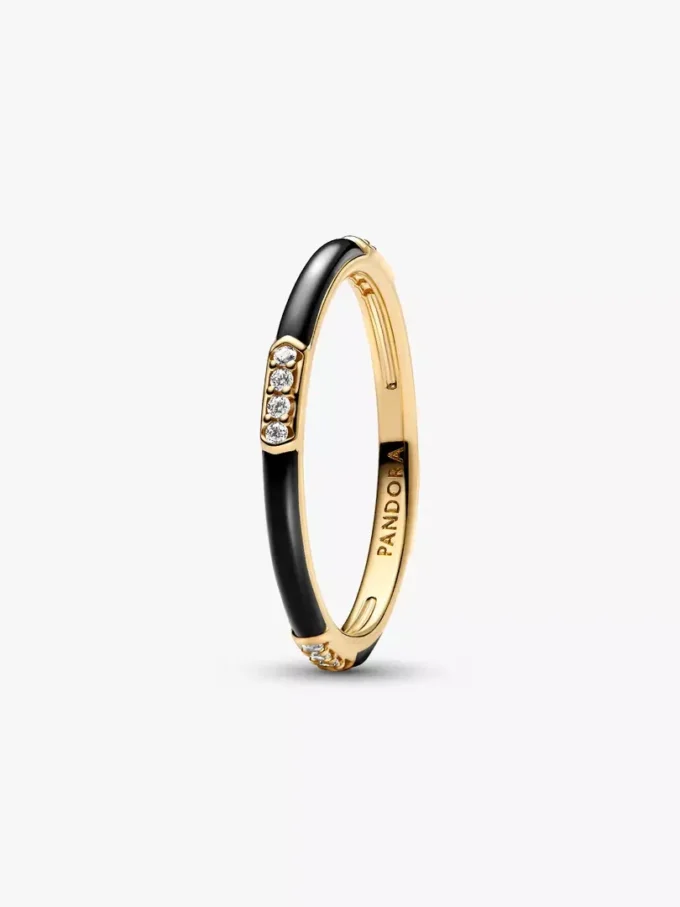 Ring mit schwarzem Emaille und Steinen, 14-karätig vergoldet Ring mit schwarzem Emaille und Steinen, 14-karätig vergoldet