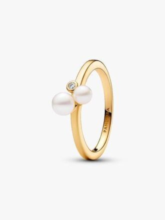 Ring mit zwei behandelten Süßwasser-Zuchtperlen – 14-karätige Vergoldung