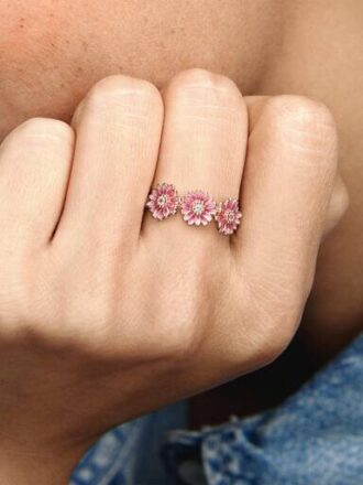 Ring „Pink Daisy Flower Trio“ – 14 Karat Roségold-Beschichtung