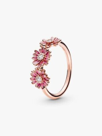 Ring „Pink Daisy Flower Trio“ – 14 Karat Roségold-Beschichtung