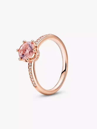 Rosa funkelnder Kronen-Solitärring, 14 Karat Roségold-Beschichtung