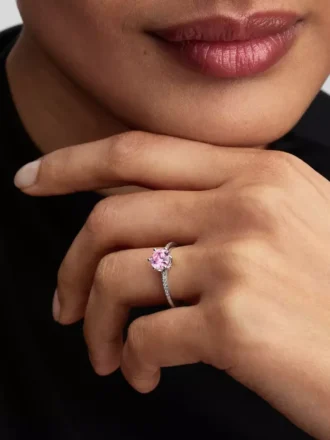 Rosa funkelnder Kronenring aus Sterlingsilber