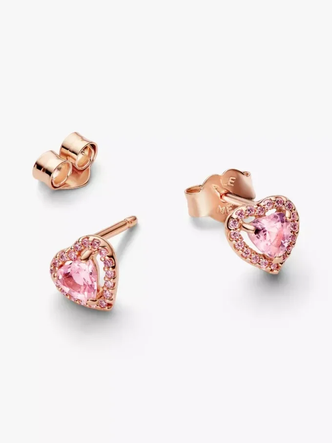 Rosa Herz-Ohrringe mit erhabener Form, 14 Karat Roségold-Beschichtung