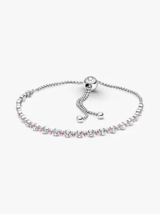 Rosa & klares Glitzer-Schiebearmband – Sterlingsilber