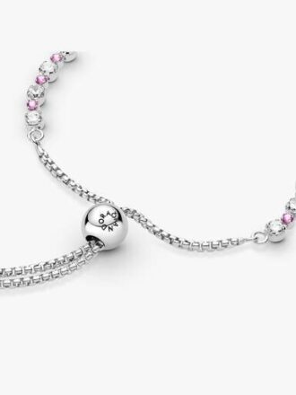 Rosa & klares Glitzer-Schiebearmband – Sterlingsilber