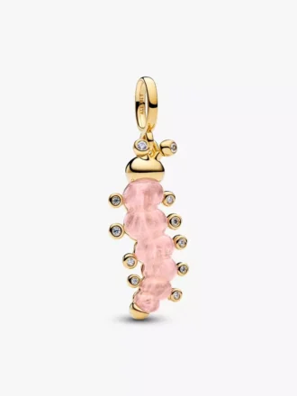 Rosa Raupen-Charm, 14-karätig vergoldet