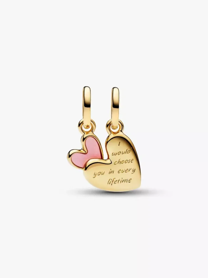 Rosa teilbarer Dangle Charm „Mutter & Tochter“ mit 14-karätiger Vergoldung Rosa teilbarer Dangle Charm „Mutter & Tochter“ mit 14-karätiger Vergoldung