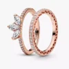 Roségold-Tiara-Ring-Set in Tropfenform, 2er-Set