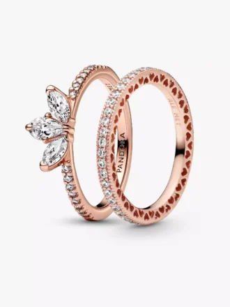 Roségold-Tiara-Ring-Set in Tropfenform, 2er-Set