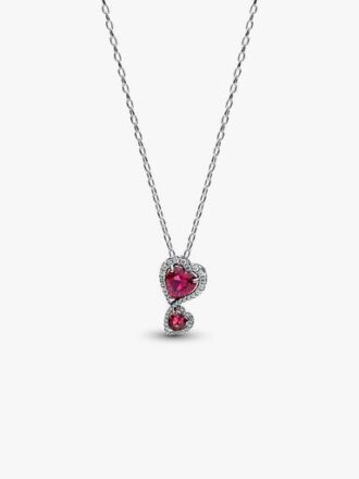Rote Halo Hearts-Anhänger-Halskette – Sterlingsilber