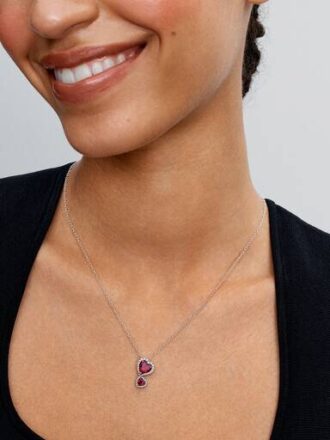 Rote Halo Hearts-Anhänger-Halskette – Sterlingsilber