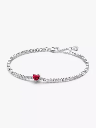 Tennisarmband „Red Sparkling Heart“ aus Sterlingsilber