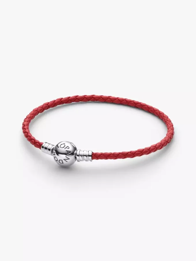 Rotes geflochtenes Lederarmband aus Sterlingsilber Rotes geflochtenes Lederarmband aus Sterlingsilber