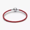 Rotes geflochtenes Lederarmband aus Sterlingsilber Rotes geflochtenes Lederarmband aus Sterlingsilber