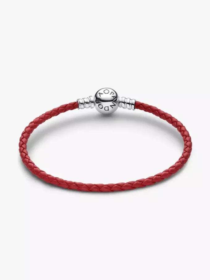Rotes geflochtenes Lederarmband aus Sterlingsilber Rotes geflochtenes Lederarmband aus Sterlingsilber