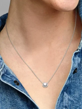 Runde Halo-Halskette aus Sterlingsilber
