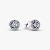 Runde Pavé-Halo-Ohrringe – Sterlingsilber