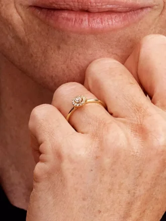 Runder Pave-Halo-Ring, 14-karätig vergoldet
