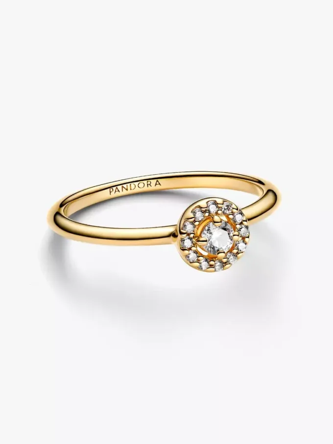 Runder Pave-Halo-Ring, 14-karätig vergoldet Runder Pave-Halo-Ring, 14-karätig vergoldet