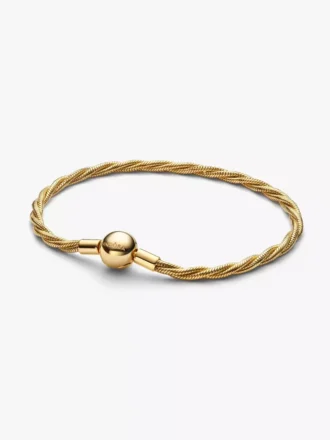 Rundes Pandora-Armband mit gedrehter Snake Chain und Verschluss, 14-karätig vergoldet