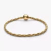 Rundes Pandora-Armband mit gedrehter Snake Chain und Verschluss, 14-karätig vergoldet Rundes Pandora-Armband mit gedrehter Snake Chain und Verschluss, 14-karätig vergoldet