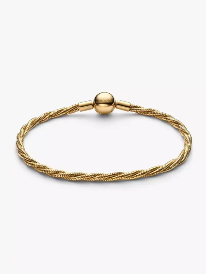 Rundes Pandora-Armband mit gedrehter Snake Chain und Verschluss, 14-karätig vergoldet Rundes Pandora-Armband mit gedrehter Snake Chain und Verschluss, 14-karätig vergoldet