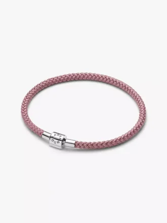 Schimmerndes rosa Kordelarmband aus Sterlingsilber